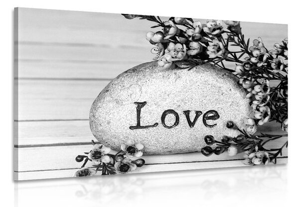 Картина на платно – С надпис на камък Love в черно-бял вариант