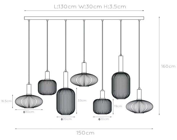 Lucide 45386/07/62 - Висящ полилей MALOTO 7xE27/40W/230V