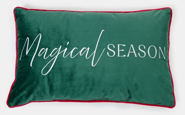 Sinsay - Коледна декоративна възглавница със сребърен надпис „Magical Season“ - тъмнозелено