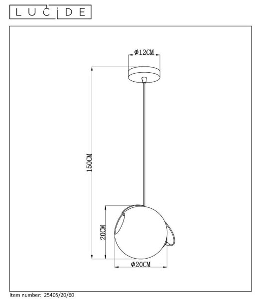 Lucide 25405/20/60 - Висящ полилей JAZZLYNN 1xE27/60W/230V Ø 20 см