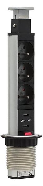 Свързващ модул с контакти за маса 2x230V + 2xUSB