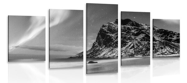 Картини от 5 части – Полярно сияние в Норвегия в черно-бяло