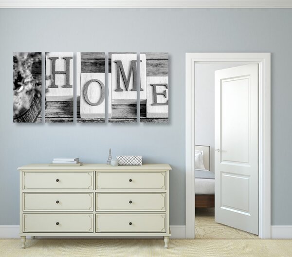 Картини от 5 части – Букви Home в черно-бяло