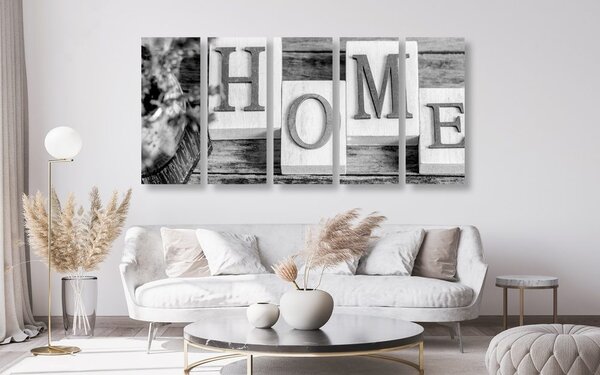 Картини от 5 части – Букви Home в черно-бяло