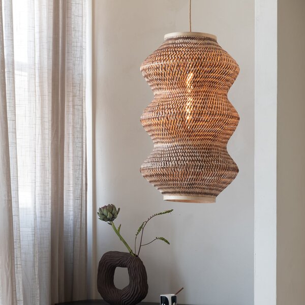 Good & Mojo GOOD MOJO Висяща лампа Barbados, натурален/кафяв, Ø 40 cm, E27, Затъмняване, Дърво, Дневна/трапезария, Бамбук, Дизайн