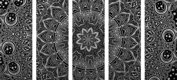 Картини от 5 части – Ориенталска Мандала в черно-бял вариант