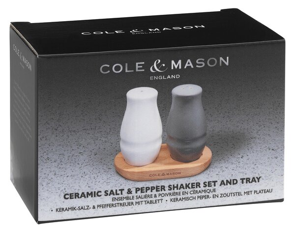 COLE & MASON Комплект за сол и пипер с дървена поставка