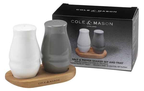 COLE & MASON Комплект за сол и пипер с дървена поставка
