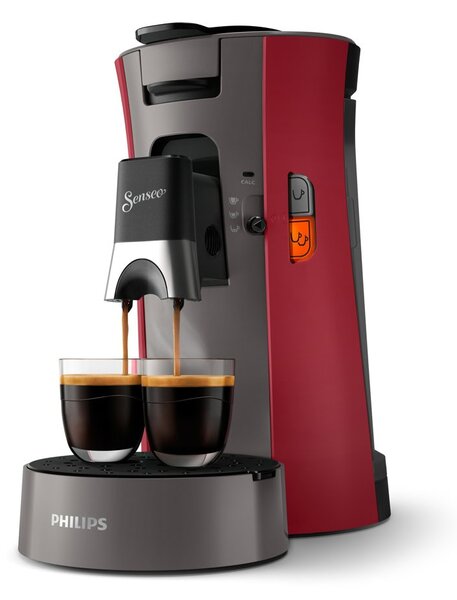 Кафемашина на дози Philips Senseo CSA230/91, 1450W, 1bar, 0.9l вместимост на резервоара за вода, индикатор за отстраняване на котлен камък, червена