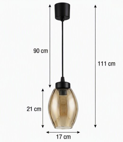 Brilagi - LED полилей на кабел R GLASS 1xE27/60W/230V Ø 17 см черно/димчато бежово