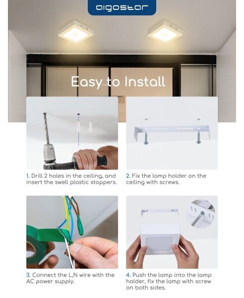 Aigostar - LED повърхностно монтирано таванно осветително тяло LED/18W/230V 3000K 22,6x22,6 cm бяло