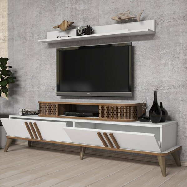 Меламинов тв шкаф в бял и орехов цвят 168x39x51.6см