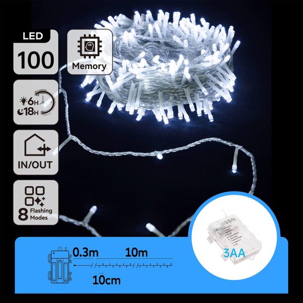 Aigostar - LED външен гирлянд 100xLED/8 функции 10,3m IP44 студено бяло