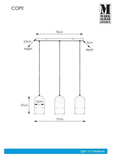 Markslöjd 108226 - Висящ полилей COPE 3xE14/18W/230V