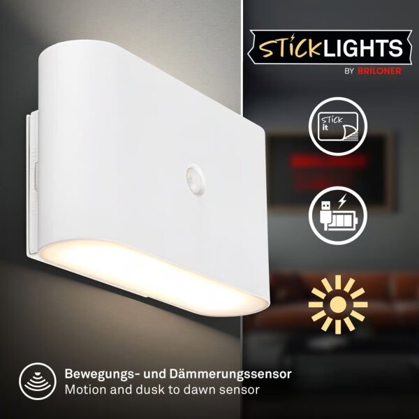 Briloner 3878016 - LED акумулаторна стенна лампа със сензор CHAT LED/3W/5V 2000 mAh бяла