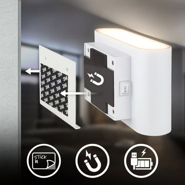 Briloner 3878016 - LED акумулаторна стенна лампа със сензор CHAT LED/3W/5V 2000 mAh бяла