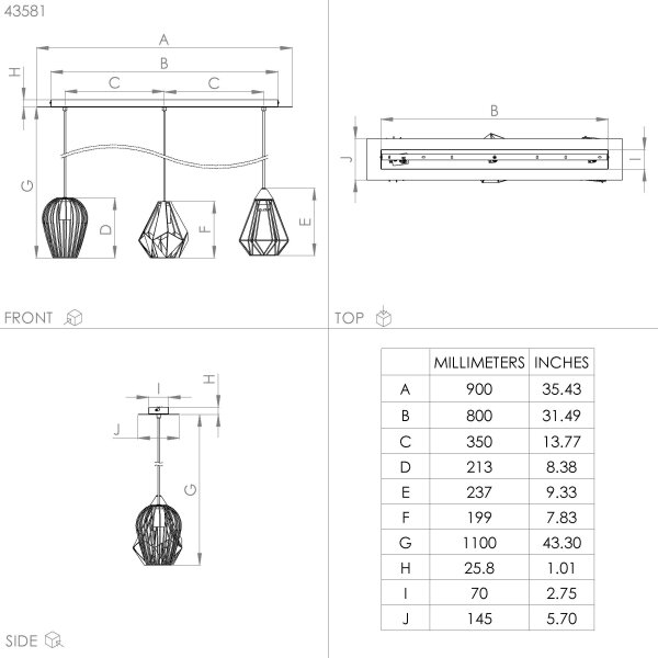 Eglo 43581 - Висящ полилей DISTAFF 3xE27/40W/230V