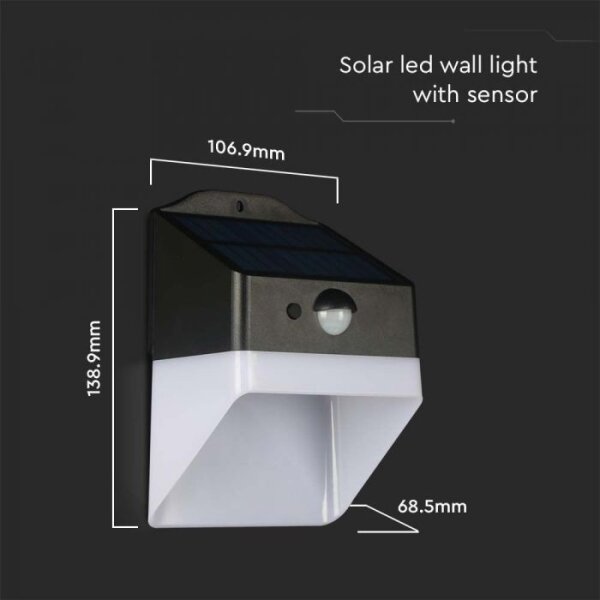 LED соларен стенен фенер с сензор LED/2W/3,7V 4000K IP65 1200 mAh