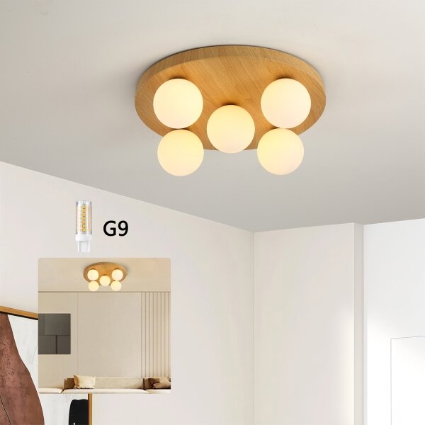 Brilagi - Таванно осветително тяло LUND WOOD 5xG9/9W/230V, диаметър 40 см, дърво