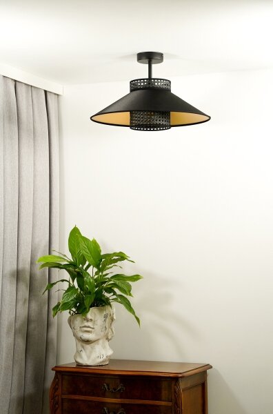 Duolla - Полилей за повърхностен монтаж RIO RATTAN 1xE27/15W/230V Ø 45 см черен/златист