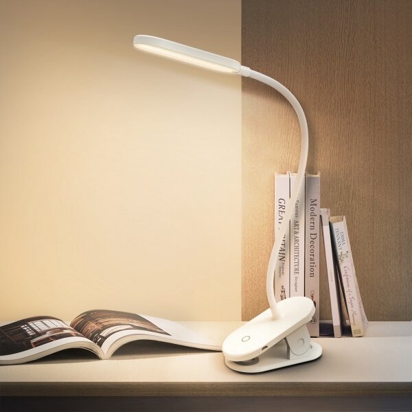 Aigostar LED регулируема настолна лампа с клипс, 2,5W, 1200mAh, бяла