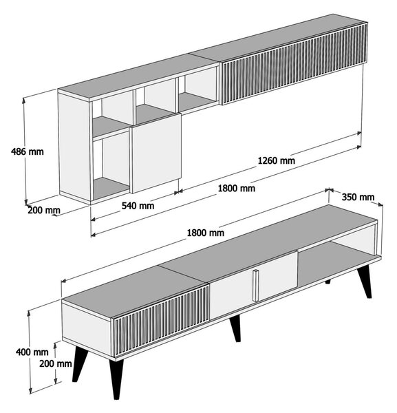 Тв комплект орех с бял цвят 180x35x40см