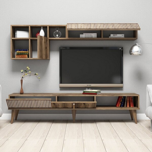 Тв комплект орех с бял цвят 180x35x40см