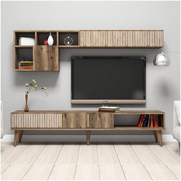 Тв комплект орех с бял цвят 180x35x40см