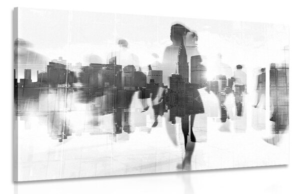 Картина на платно – Силуети на хора в големия град в черно-бяло изпълнение