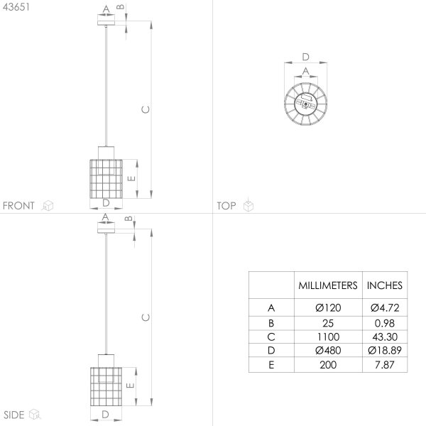 Eglo 43651 - Висящ полилей MILLIGAN 1xE27/40W/230V Ø 48 см сребрист