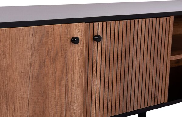 Тв шкаф Kruden меламинов в черно-натурален 180x40x51см