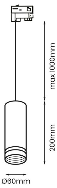 Висящ полилей за 3-фазна релсова система PIPE 1xGU10/25W/230V черен