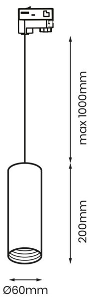 Висящ полилей за 3-фазна релсова система PIPE 1xGU10/25W/230V черен