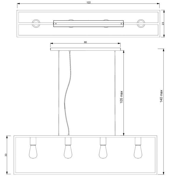 Висящ полилей FRAME 4xE27/60W/230V черен