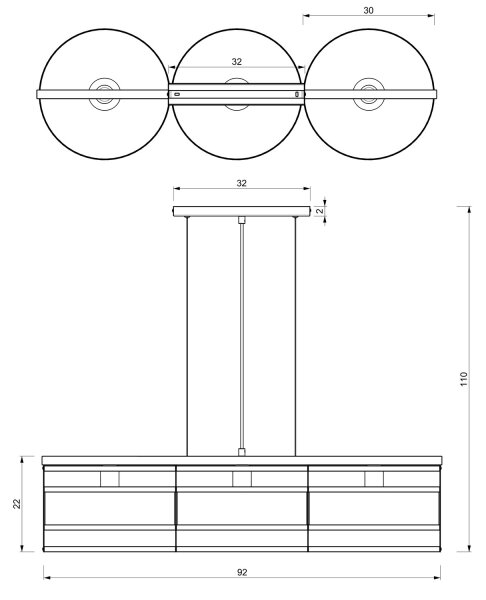 Висящ полилей RIM 3xE27/60W/230V черен/златист