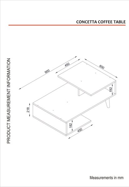 Масичка за кафе CONCETTA 40x90 cм бяла