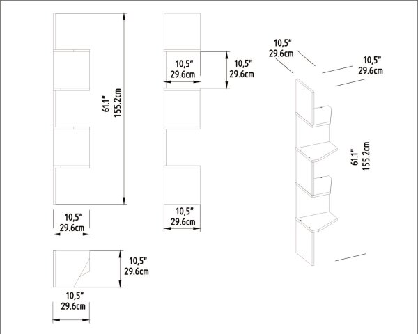 Ъглова етажерка DESALDO 155,2x29,6 см бяла