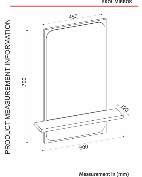 Огледало с рафт EKOL 70x45 cм кафяво
