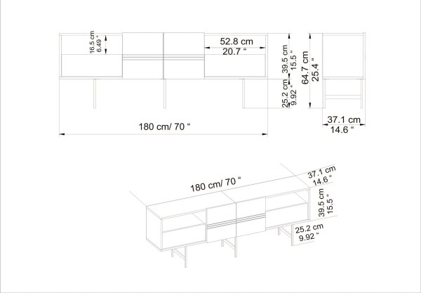 TV шкаф DERIN 65x180 cм черен