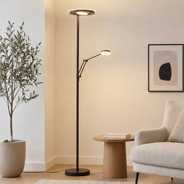 Trio Lighting LED плафон Barrie с лампа за четене, матово черно, Затъмняване, Черен, Дневна/трапезария, Метал, Модерен, Светлина за четене