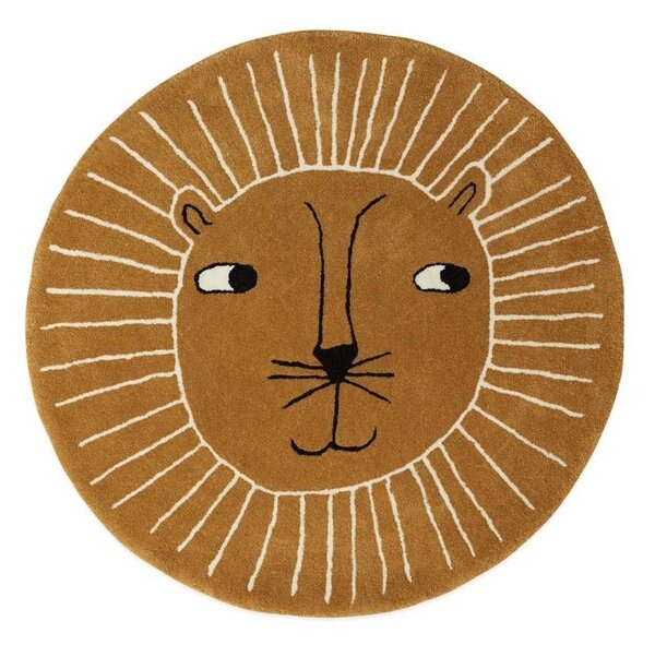 Кафяв детски килим със смес от вълна ø95 cm Lion – OYOY Mini