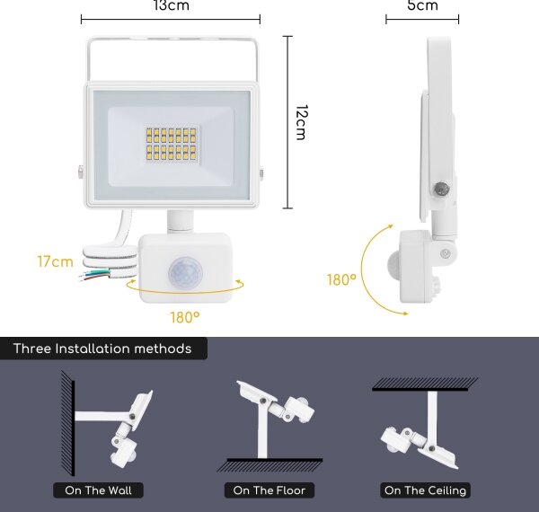 Aigostar - LED Прожектор със сензор LED/20W/230V 4000K IP65 бял