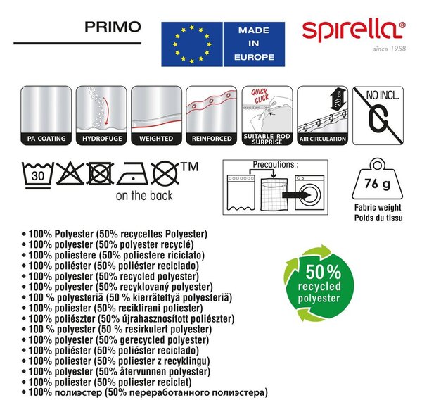 Завеса за душ 180x200 cm Primo – Spirella