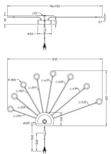 Trio - LED Димируем аплик PEACOCK 9xLED/2,6W/230V черен