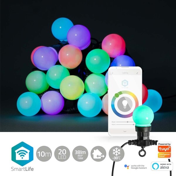 Nedis WIFILP03C20 - LED RGB Декоративни лампички 20xLED/8 функции 13м IP65 Wi-Fi Tuya