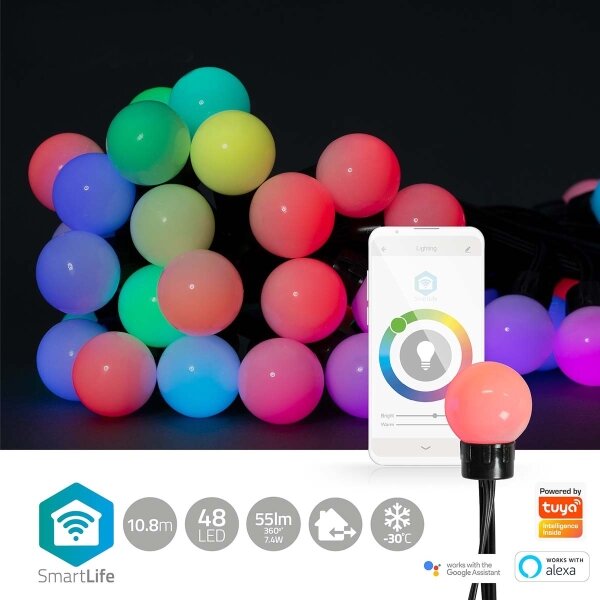 Nedis WIFILP02C48 - LED RGB Декоративни лампички 48xLED 13,8м IP65 Wi-Fi Tuya