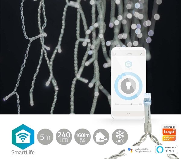 Nedis WIFILXC03W250 - LED Коледна завеса 240xLED/8 функции 8м IP65 Wi-Fi Tuya