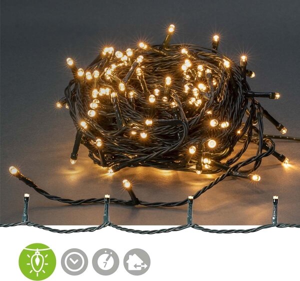 Nedis CLLS180- Външен LED гирлянд 180xLED/7 режима 16,5m IP44 топла бяла