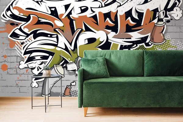 Тапет – Оранжев надпис Street Art със спрейове
