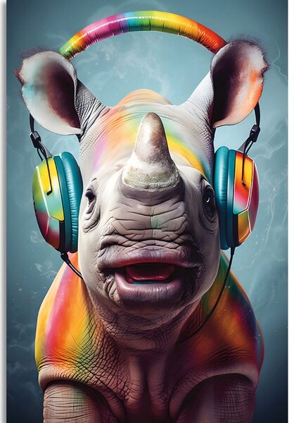 Картина на платно – Носорог със слушалки